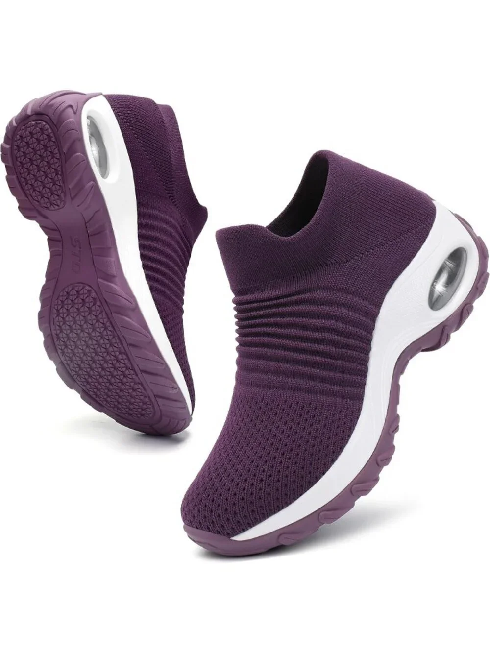 Women's Prune Purple Arch Support Non Slip Breathable Knit Upper Sneaker Shoes